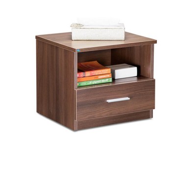 Drawer And Open Shelf Bedside Table Acacia Dark